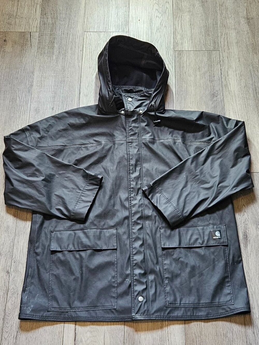 Carhartt Black Waterproof Relaxed Rain Jacket Hooded Utility Coat Men's Size L